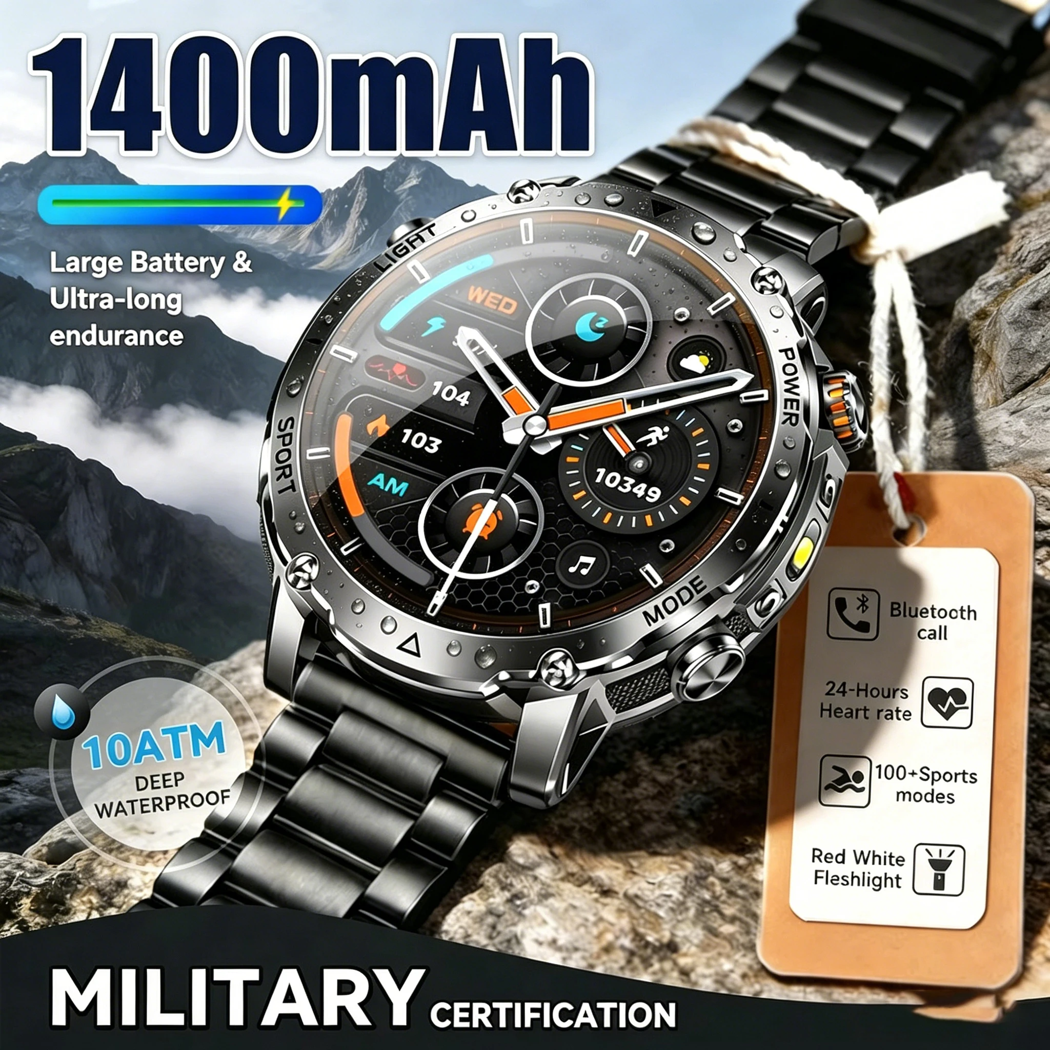 

Новые умные часы T-Rex 3 Ultra 1400 мАч, водонепроницаемые, 5ATM, для занятий спортом на открытом воздухе, GPS-трекер, пульсометр, компас, Bluetooth, умные часы с функцией звонков, подарок