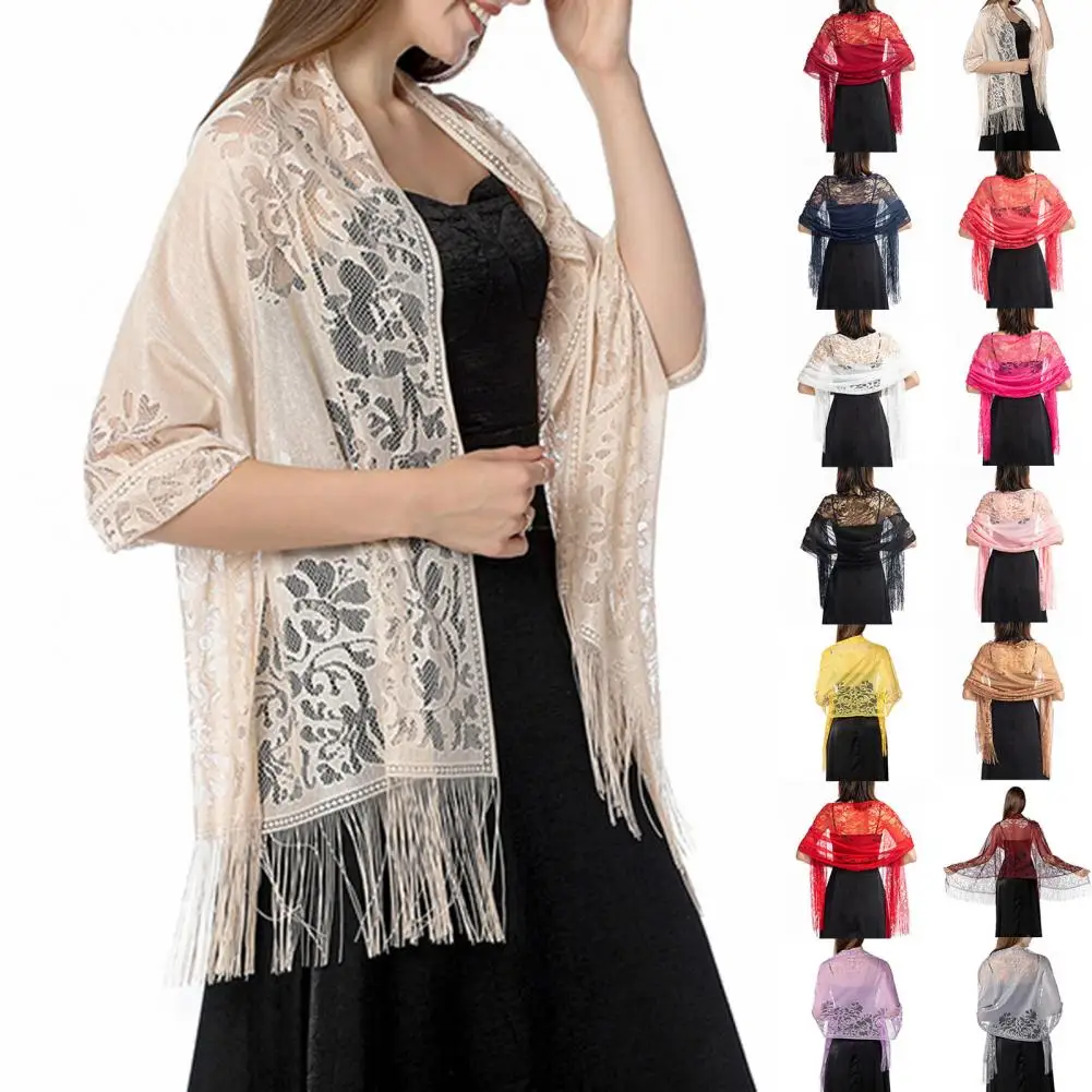 All-match  Useful Tassels Decor Evening Shawl Fine Workmanship Evening Shawl Elegant   for Party