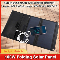 Foldable Solar Panel Charger 100W Waterproof Solar Plate 12V USB Safe Charge Cell Solar Phone Charger for Outdoor Camping Hiking