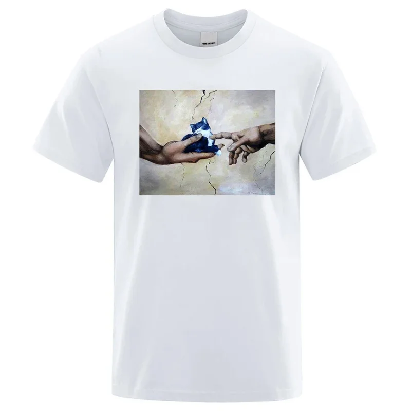

Summer Men Women Short Sleeve T-Shirt Hand Holding Cute Cat Cartoons Print T Shirt Hip Hop Tees Tops Clothing 100% Cotton Tshirt