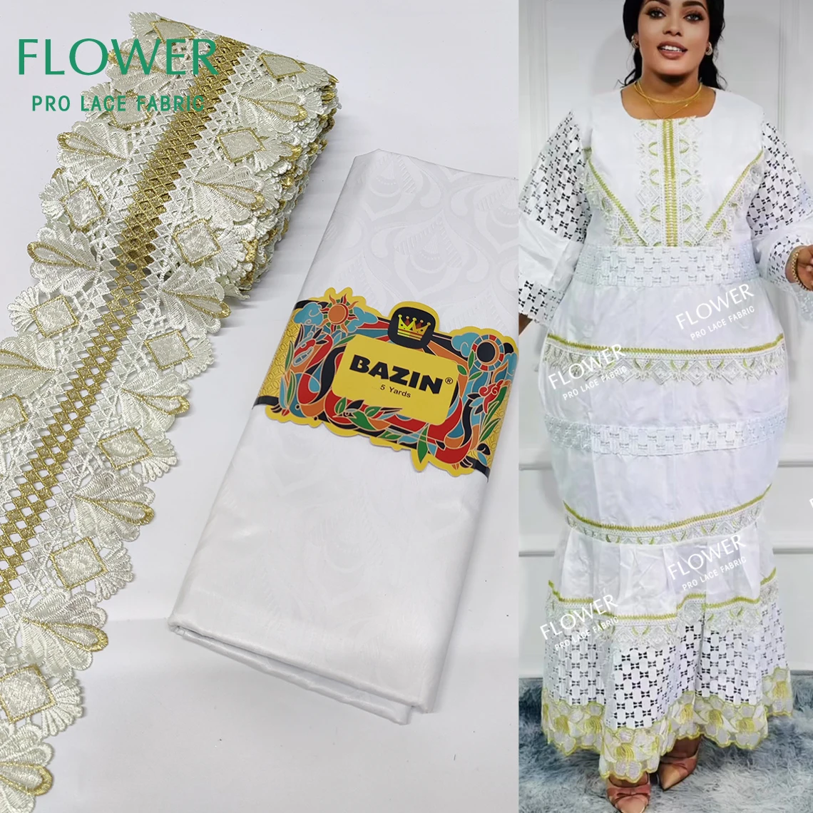 

Чисто белые африканские женщины Базен Риш с кружевной лентой для невесты, свадебное платье, аксессуары для самостоятельного изготовления, ткани для бассейна