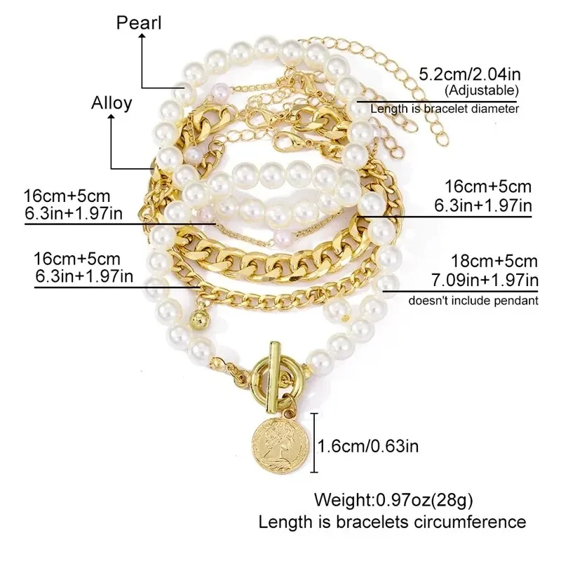 بوهو موضة أساور للنساء خمر هندسية تقليد اللؤلؤ رأس الإنسان عملة قلادة الذهب اللون مجوهرات هدية ل فيما