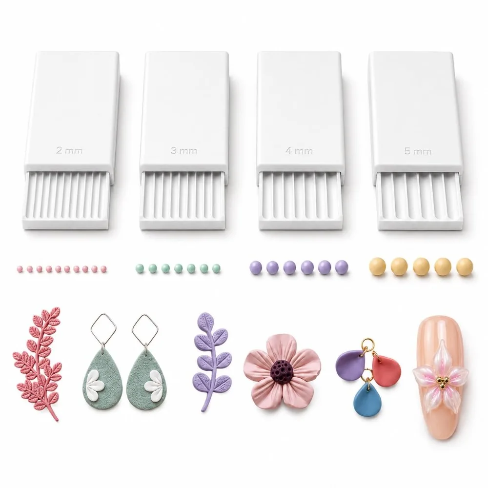 4-teiliges Präzisions-Nutwerkzeug für Tonkugeln, glatt rollender, wiederverwendbarer Tonperlenroller, 3D-gedruckt, 2/3/4/5mm Nagelkunst-Perlenroller