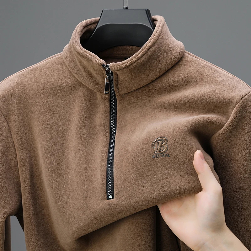 Luxury men's half zip pullover sweater autumn winter fashionable high-quality embroidered Korean style design warm thick sweater