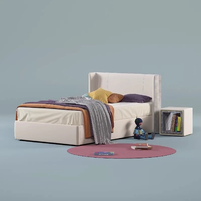 Boys Leather Bed Girls Storage Solid Wood Single Bed 1.2m 1.5m Soft Box Bed