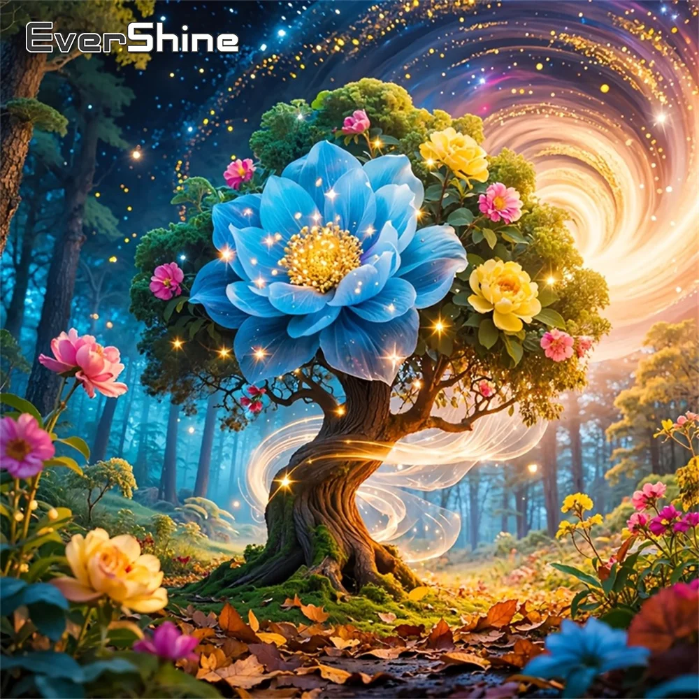 Evershine Diamant-Stickerei, Waldlandschaftsgemälde, Baummuster für Erwachsene, Anfänger, Strass-Mosaik, Blume, einzigartiges Geschenk