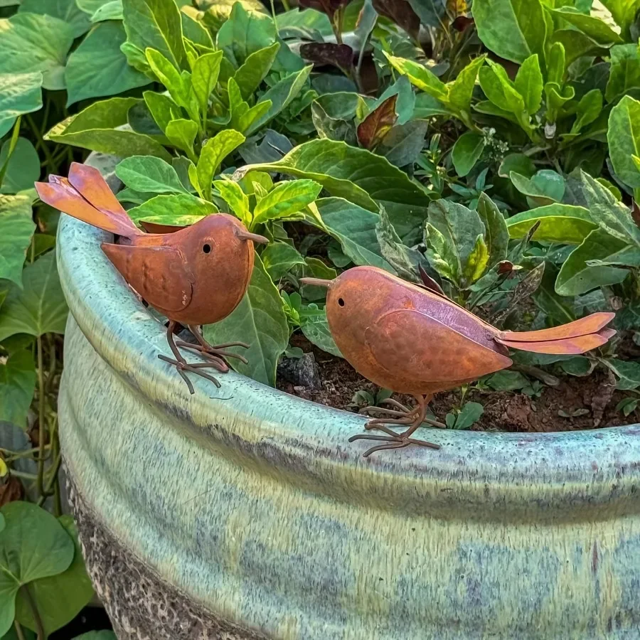 2 oiseaux décoratifs en métal pour jardin et cour, simulation d'animaux, décoration de pelouse en fer, cadeau surprise pour les passionnés d'oiseaux