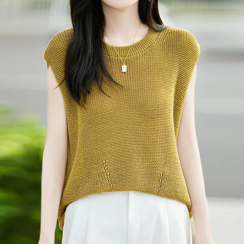

Knitted Sweater Women Pullovers Black Short Sleeve Sweaters Knit Sweater Pullover Women Tops New Summer O-Neck Knitwears Q4501
