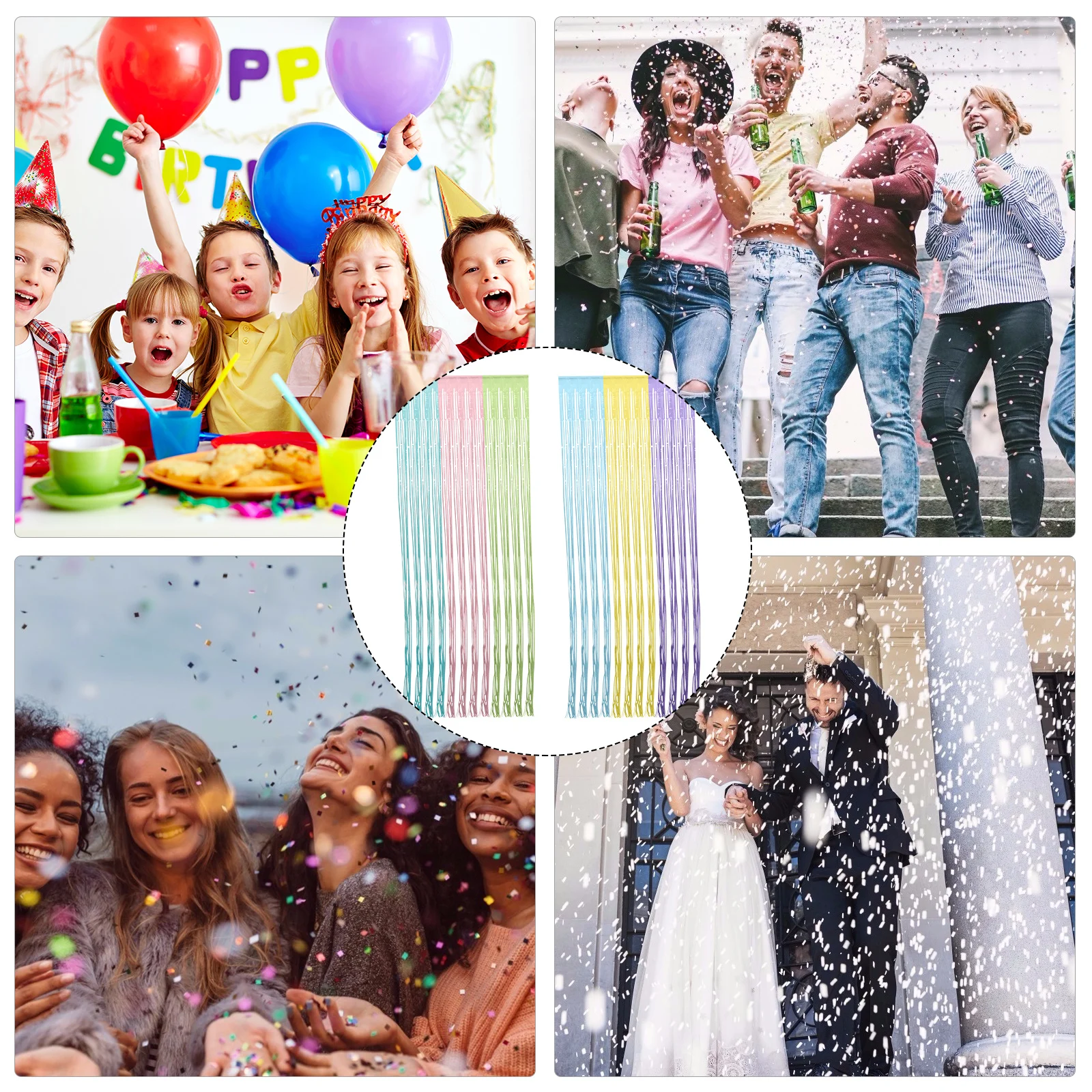 

2pcs Rainbow Tinsel Curtains Fringe Backdrop Decor For Party Wedding Christmas Baby Shower Festival Door Wall Window Patio