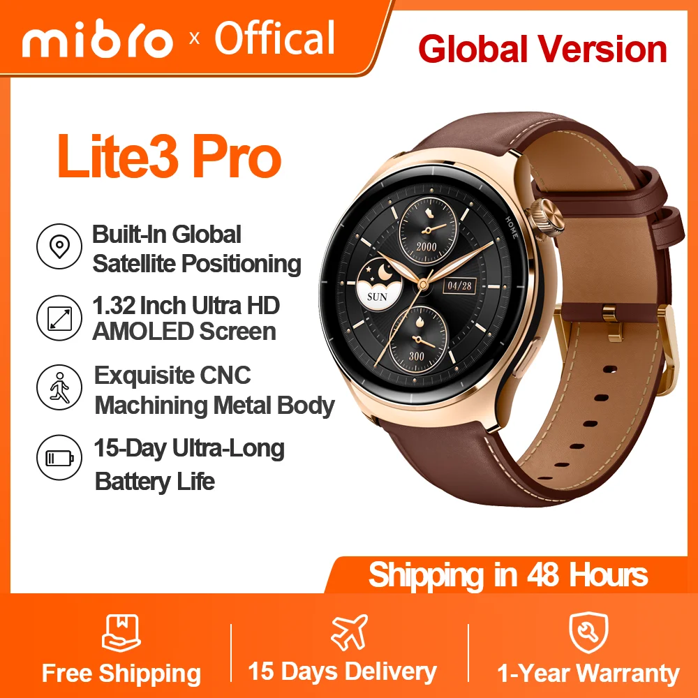 

Original Mibro Lite3 Pro Smartwatch Global Version AMOLED Bluetooth Call GPS AOD Metal Body Fashion Sports Watch For Men Women
