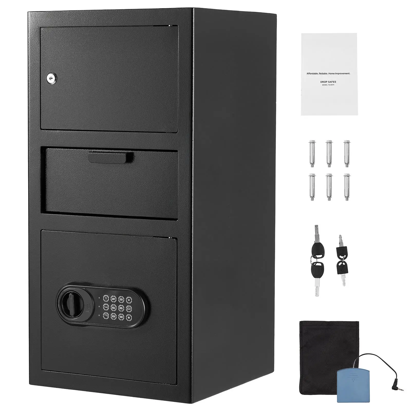 Large Capacity Digital Keypad Drop Slot Depository Safe Box 3.6 Cubic Feet Heavy Duty 3 Tier for cash Bank Slip Jewelry Document Storage with Spare Keys Black