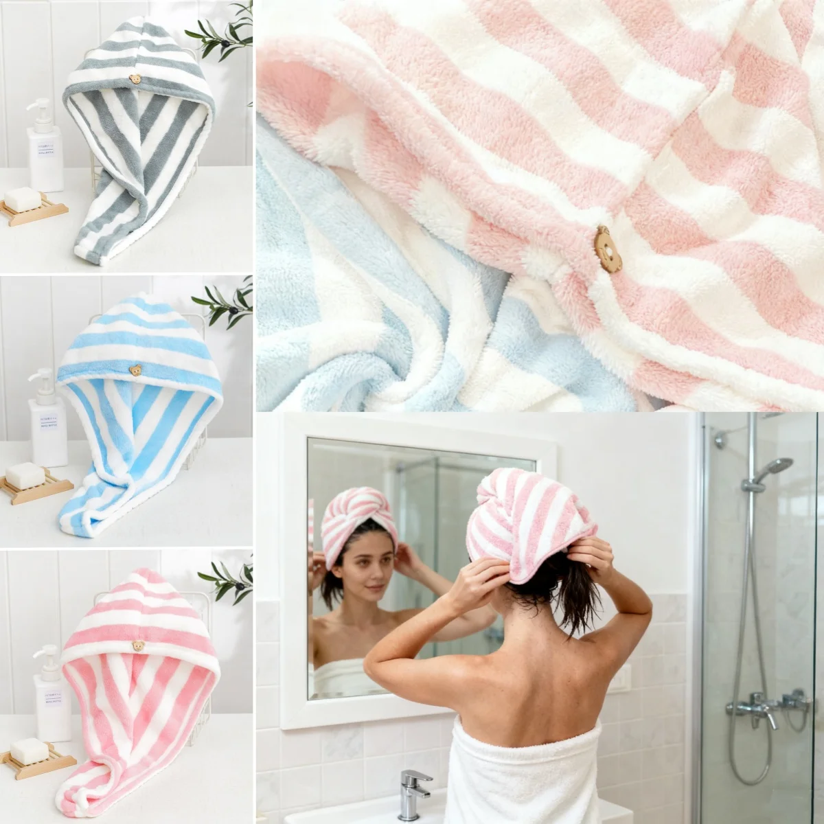 Serviette turban unisexe pour séchage rapide des cheveux, enveloppes de bain douces, bonnet solide pour document