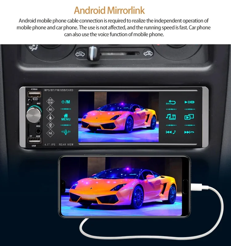 4.1Inch Enkele Din Auto Mp3 Mp4 Mp5 Videospeler Radio Auto Touchscreen Autoradio Android 1din 4168