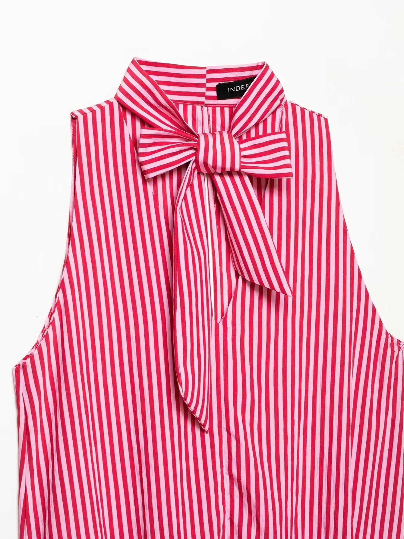 HH Französischer Stil Rot Gestreiftes Neckholder-Top Damen Bluse mit Schleifenkragen Unregelmäßiger Rüschensaum Sommer Picknick Resort Strand Outfit – Detail 8