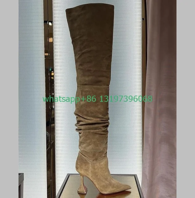 

Lady suede office sexy thigh boots pointed toe over the knee boots wine glass heel design boots footwear size 35-43 vintage sexy