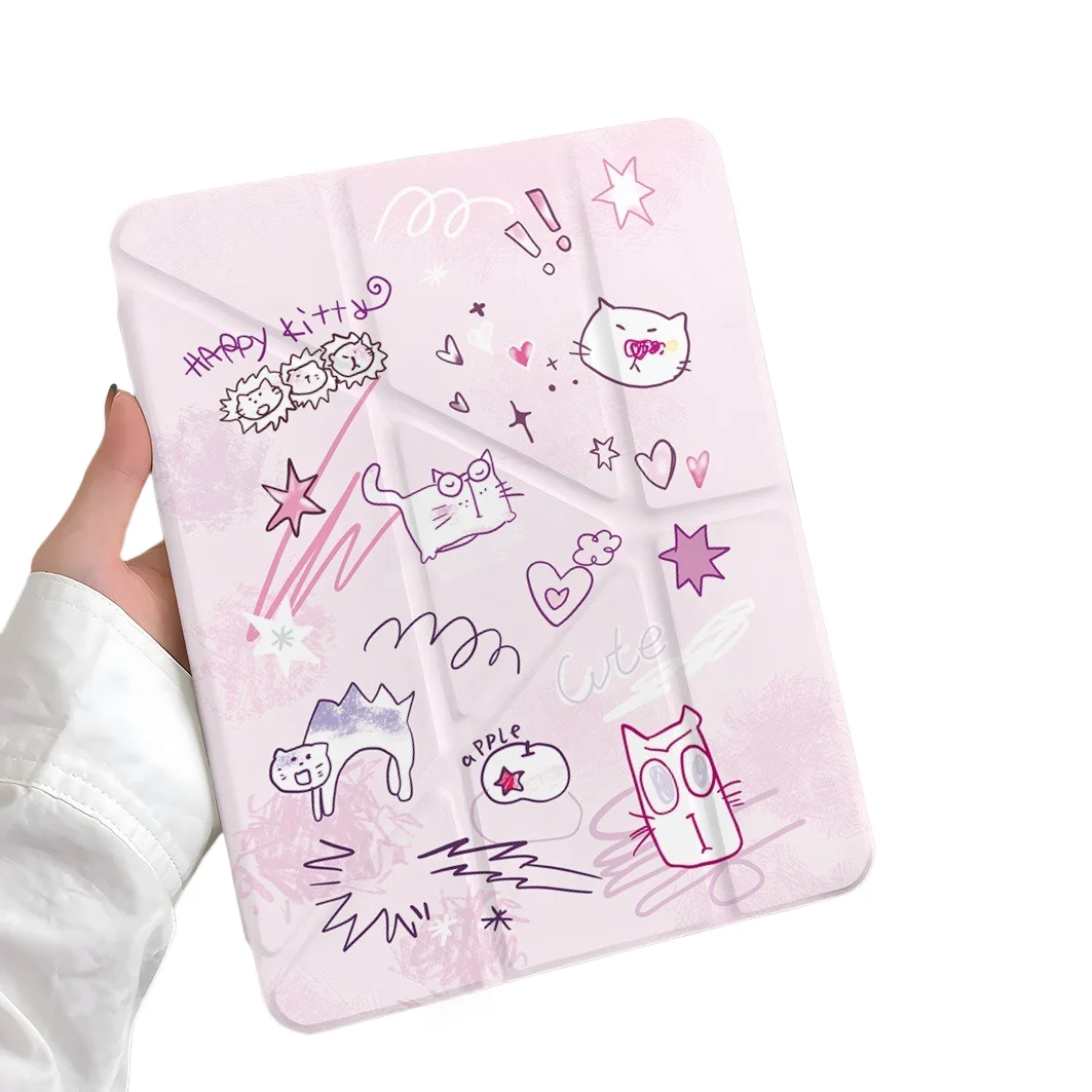 

Чехол для планшета Happy Kitten с слотом для ручки для iPad Pro 2024 2022 2021 2020 2019 2018 2017 11 10 9 8 7 6 5 Air7 6 5 4 3 2 1 Cover
