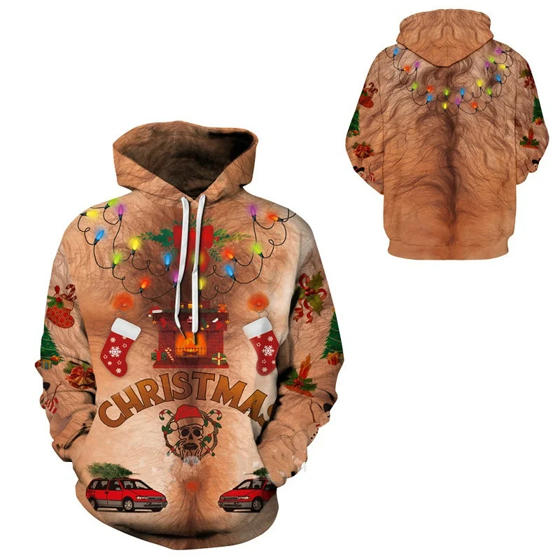 Hoody Naked Hairy 3D Print Hoodies Men Women Funny Christmas Cosplay Hooded Sweatshirts Oversized Pullovers Tops Male Clothing