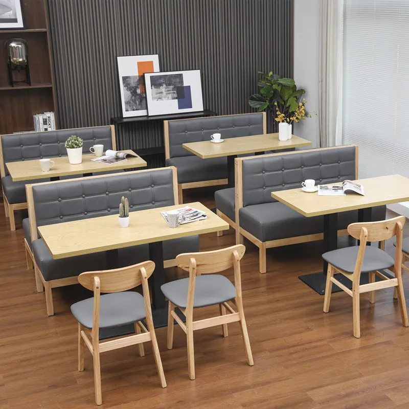 #Nordic Wooden Frame Customized Leather Fabri Sofa Booth Easy Clean Bench Commercial Restaurant Dining Table Chair Furniture Set