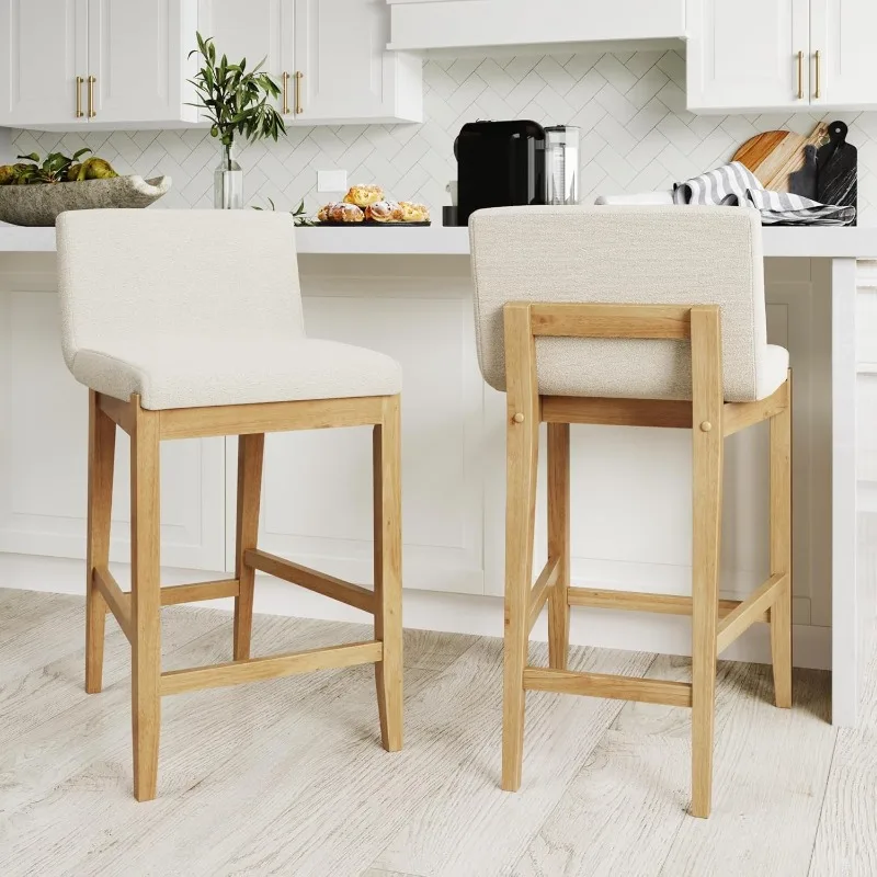 

Gracie Modern Counter Height Bar Stool with Back Counter Stool Upholstered Chair with Natural Textured Linen and Brushed Legs