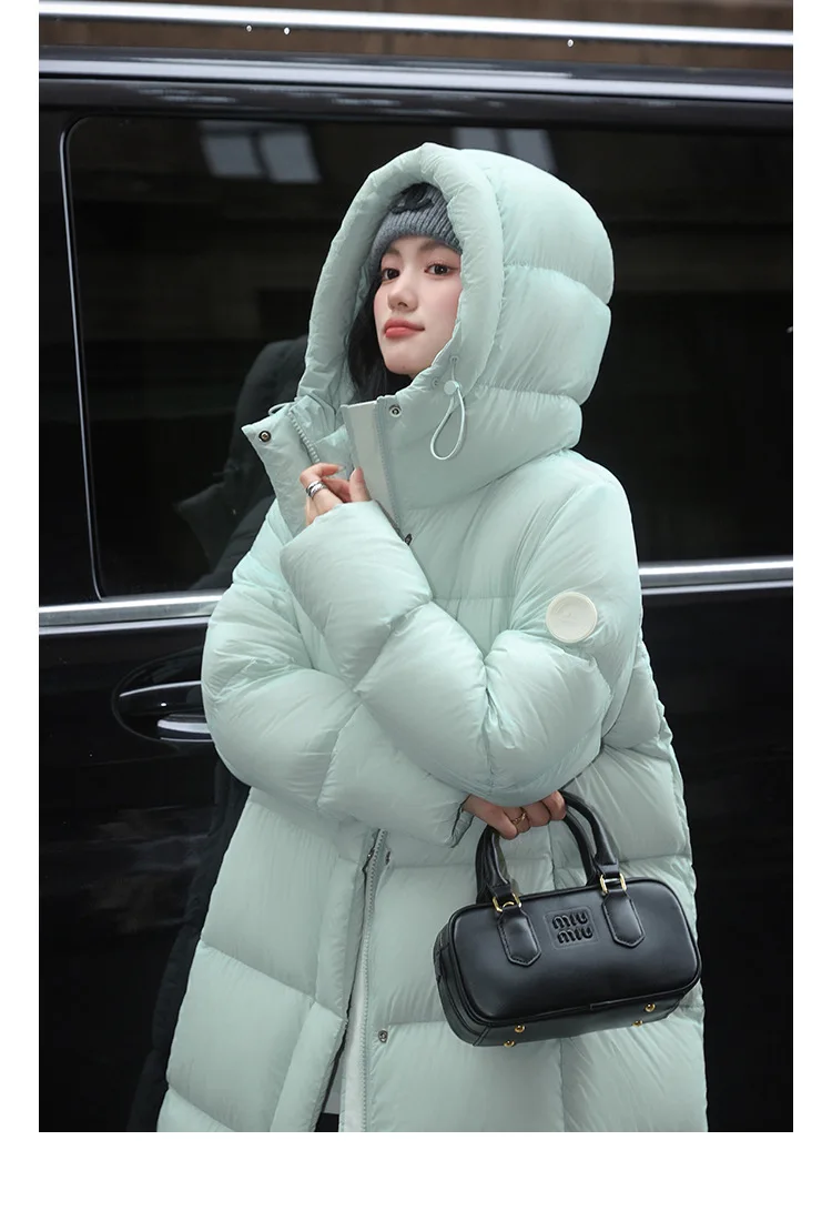 Winter High Quality Long Hooded Down Jacket Women White Duck Down Warm Thick Outwear Female Loose Parker Knee Length Down Jacket