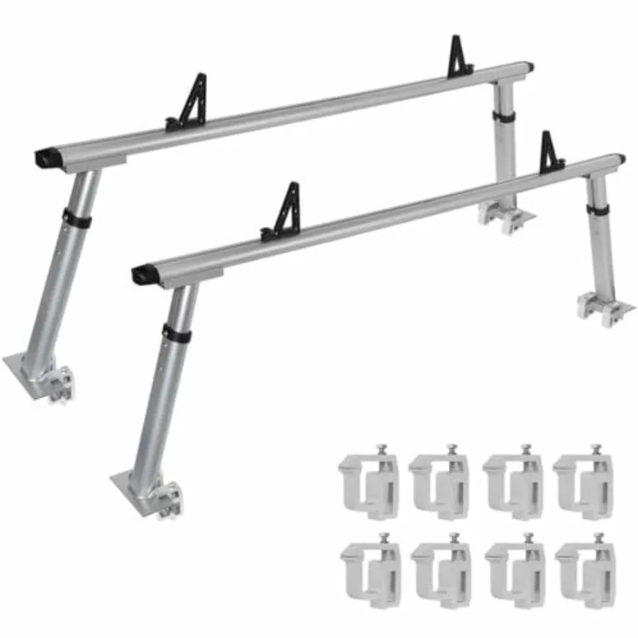 

Heavy Duty Non-Drilling Aluminum Truck Rack for Ladder Storage Extendable Width/Height Fits Up to 66 Wide Bed 600 lb Capacity S