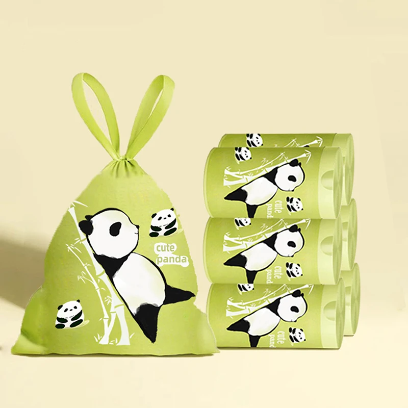 1/3 Rolls Panda Printing Thickened Kitchen Drawstring Garbage Bag Disposable Garbage Bag Portable Closure Plastic Bags