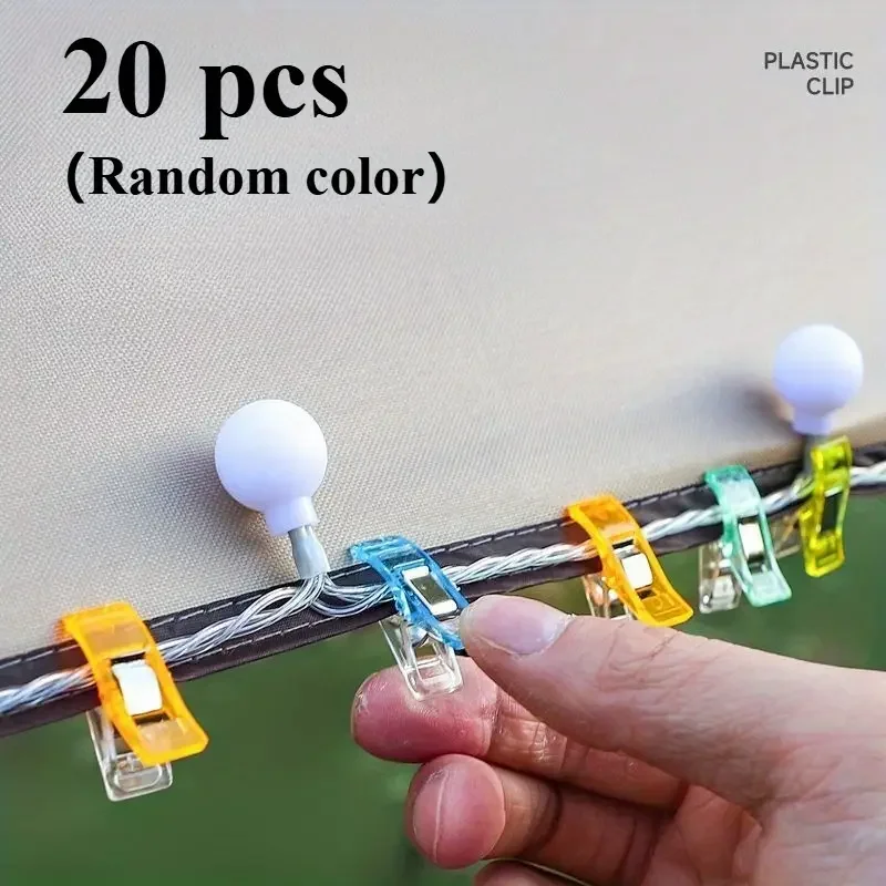 20 clipes de barraca dos pces para luzes exteriores-clipes resistentes do dossel para a decoração do acampamento, toldos-aperto seguro à prova de intempéries (multicolorido)