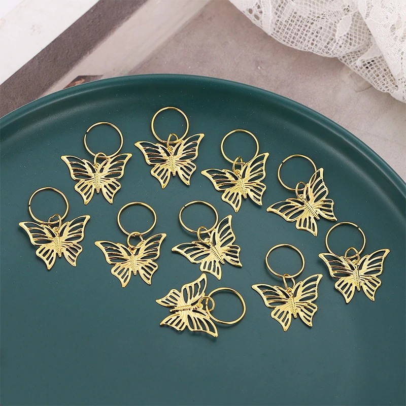 10pcs Golden Butterfly Dreadlock Beads Hair Bead Dreadlock Bride Hair Rings Decor Braiding Hairpins Braiders Styling Accessories