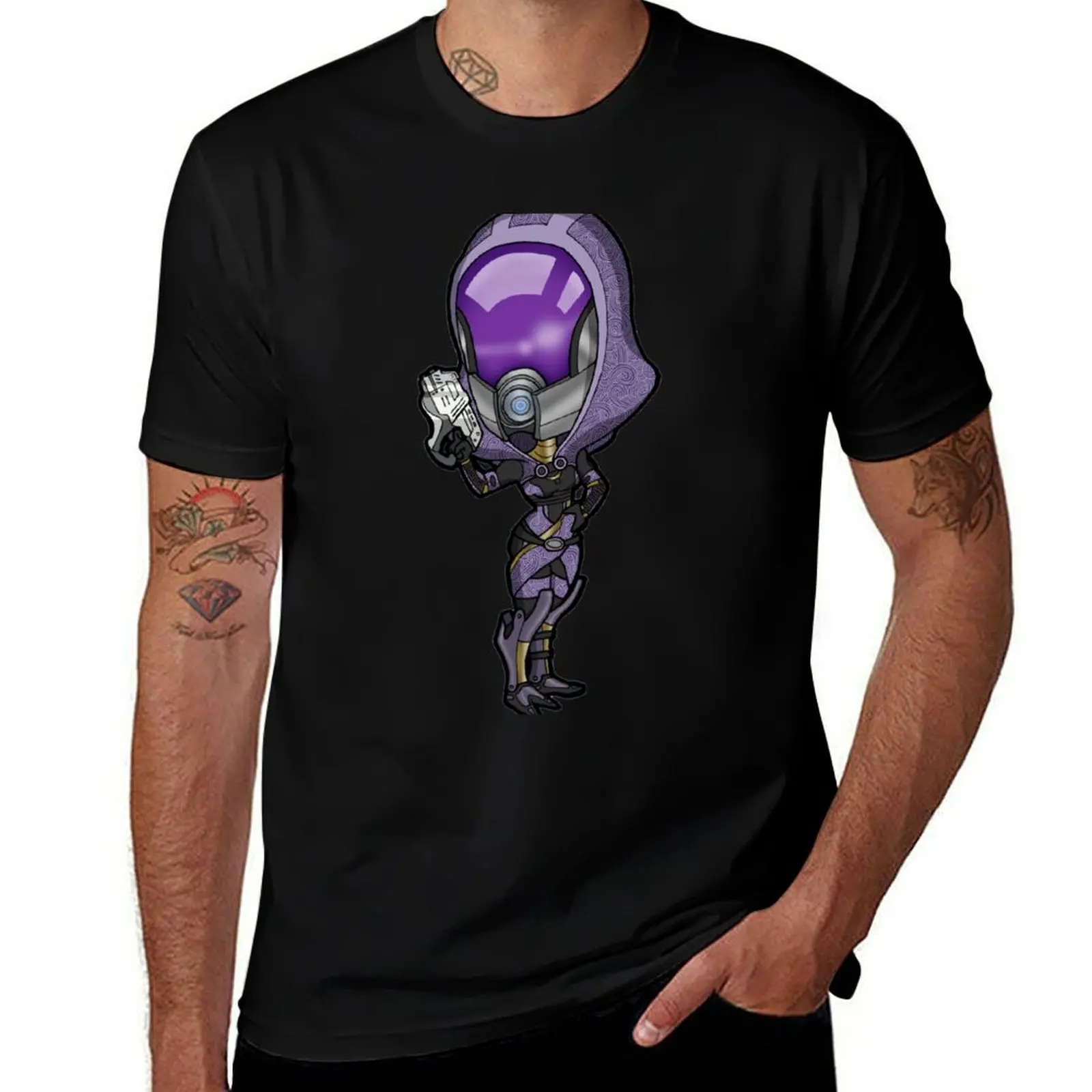 Mass Effect - Tali'Zorah nar Rayya Quarian with Pistol Chibi Sticker T-Shirt Big and Tall Gym T-Shirt