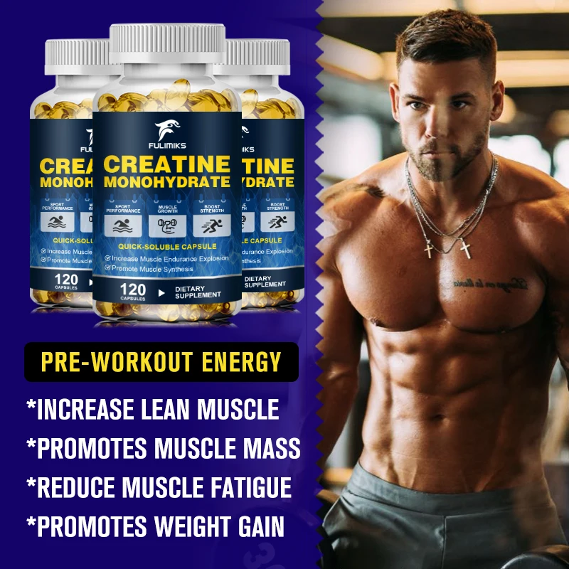 Creatine Monohydrate Capsules for Muscle Mass Strength, and Performance Improvement Workout Recovery