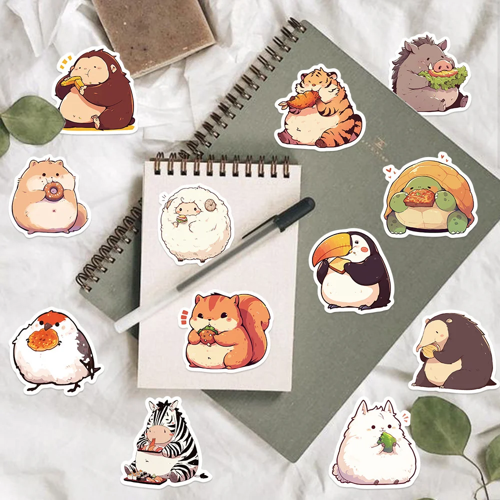 50pcs CUte Cartoon Fat Animals Stickers For Laptop Ipad Computer Phone Stationery DIY Sticker Scrapbooking Supplies