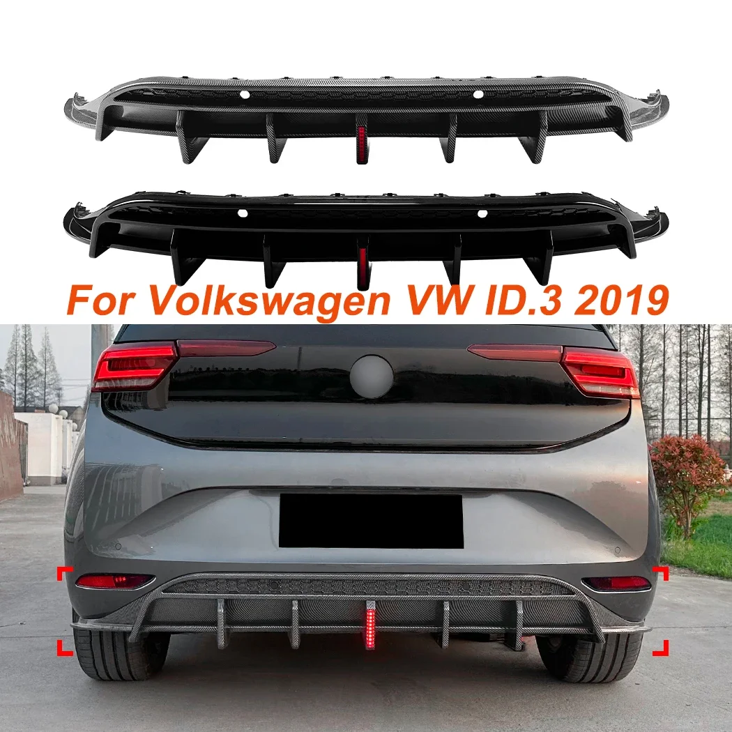 

For Volkswagen VW ID.3 2019 Rear Bumper Diffuser Lip With Light Bodykits Deflector Tuning ABS Plastic Trim Gloss Black ABS