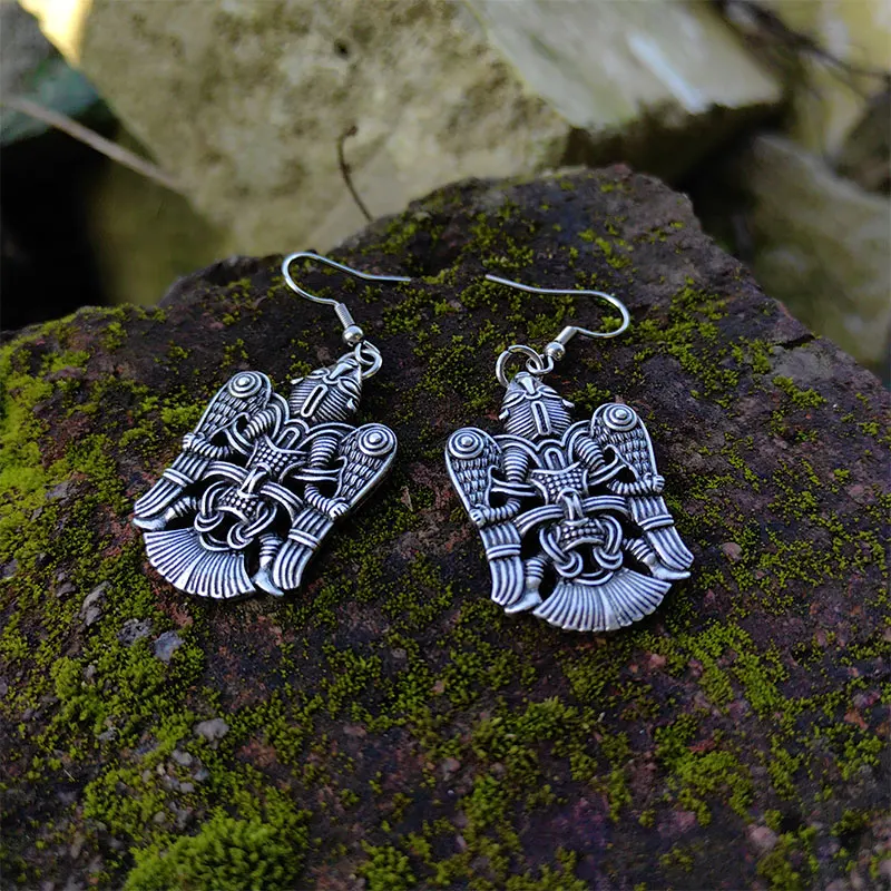 Nordic Viking Wolf Head Thor's Hammer Drop Earrings Men Women  Rune Amulet Earrings Party Club Jewelry Gift