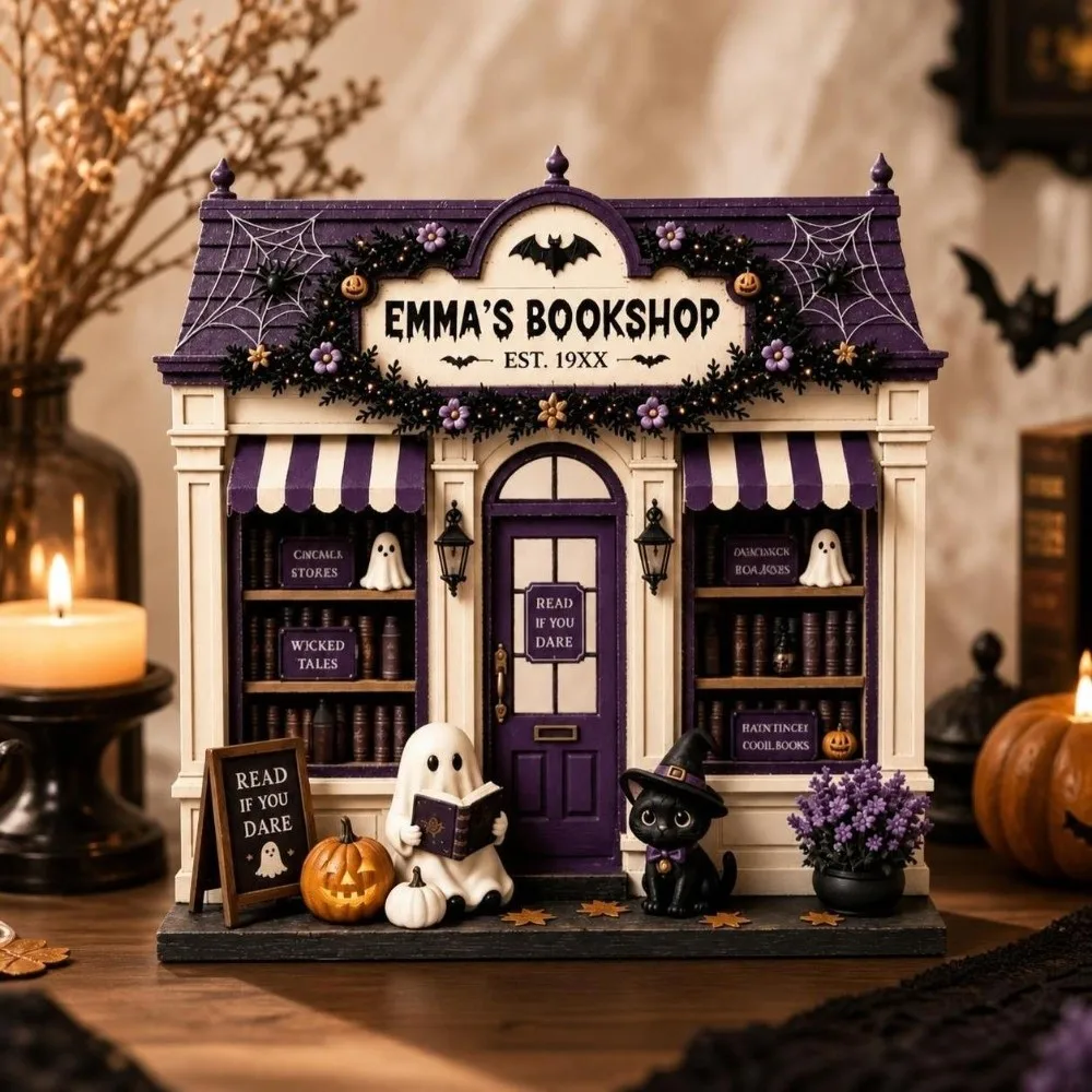 Shelf Sitter Wooden Halloween Ornaments Ghost 2D Flat Halloween Decor Statue Pumpkin Rustic Style Reading Theme Sign Desktop