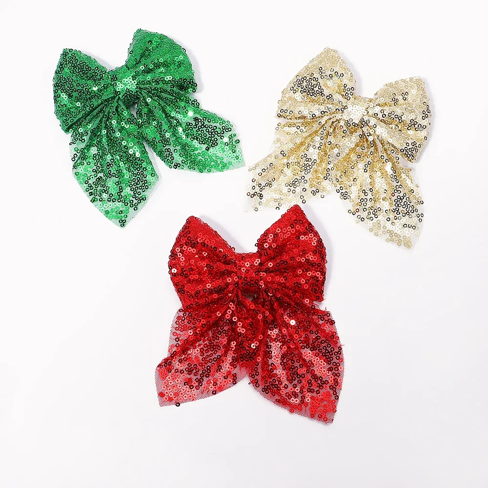 1pcs Party Sequin Hair Bows Clip with Hair Clips for Girl Kids Handmade Hairpin Boutique Child Baby Hair Accessories Wholesale