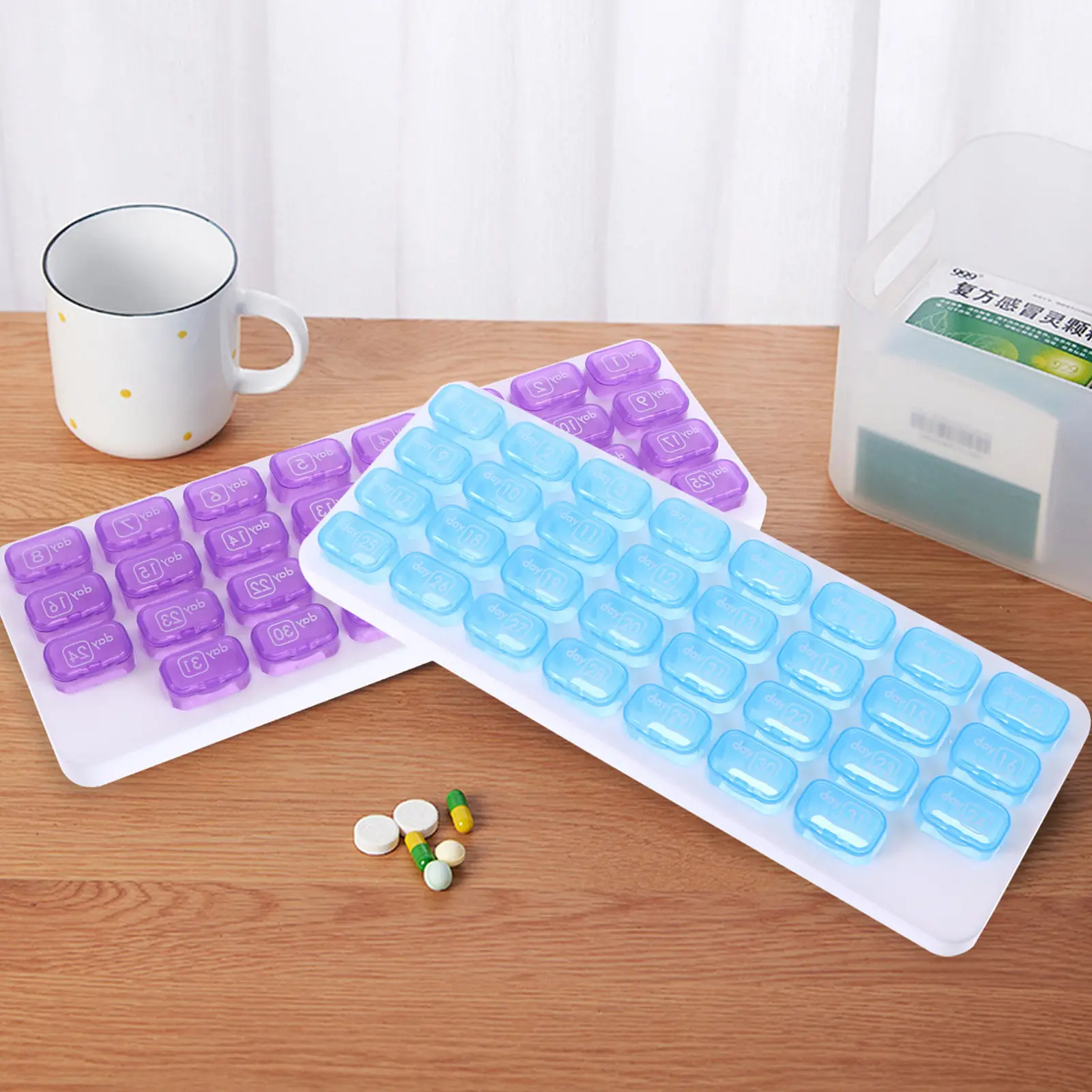 

Портативный органайзер для таблеток на 31 отделение, 2 шт., ежемесячный контейнер для лекарств, ежедневный органайзер для витаминов, дорожный контейнер для хранения