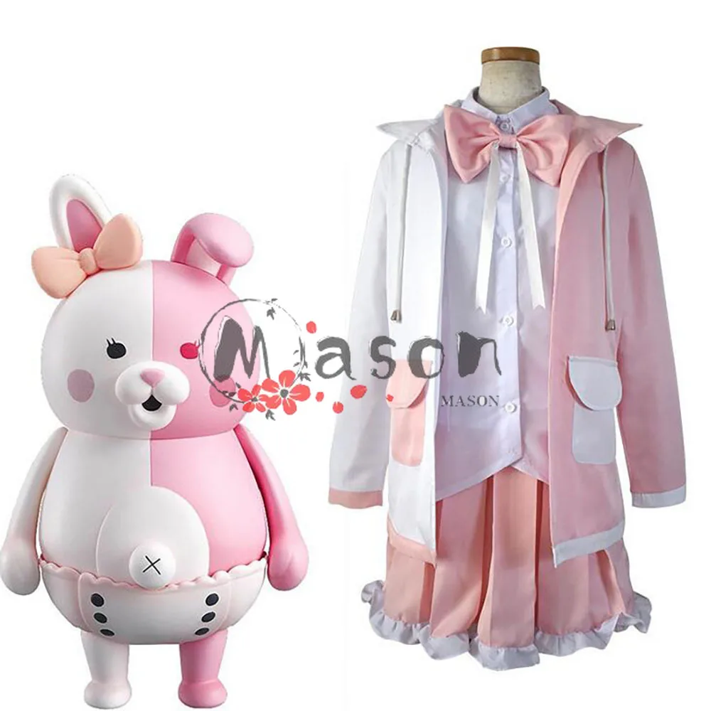 Anime Danganronpa Dangan Ronpa 2 Monomi Pink White Dress Full Set Women Girls Halloween Cosplay Costume Uniform Suit