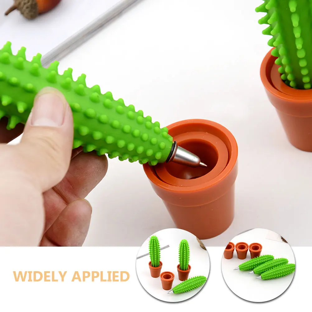 

3 Pcs Cactus Office Decoration Ballpoint Pen Cactuspens Supplies Designed Plastic Potted Cacti Shaped