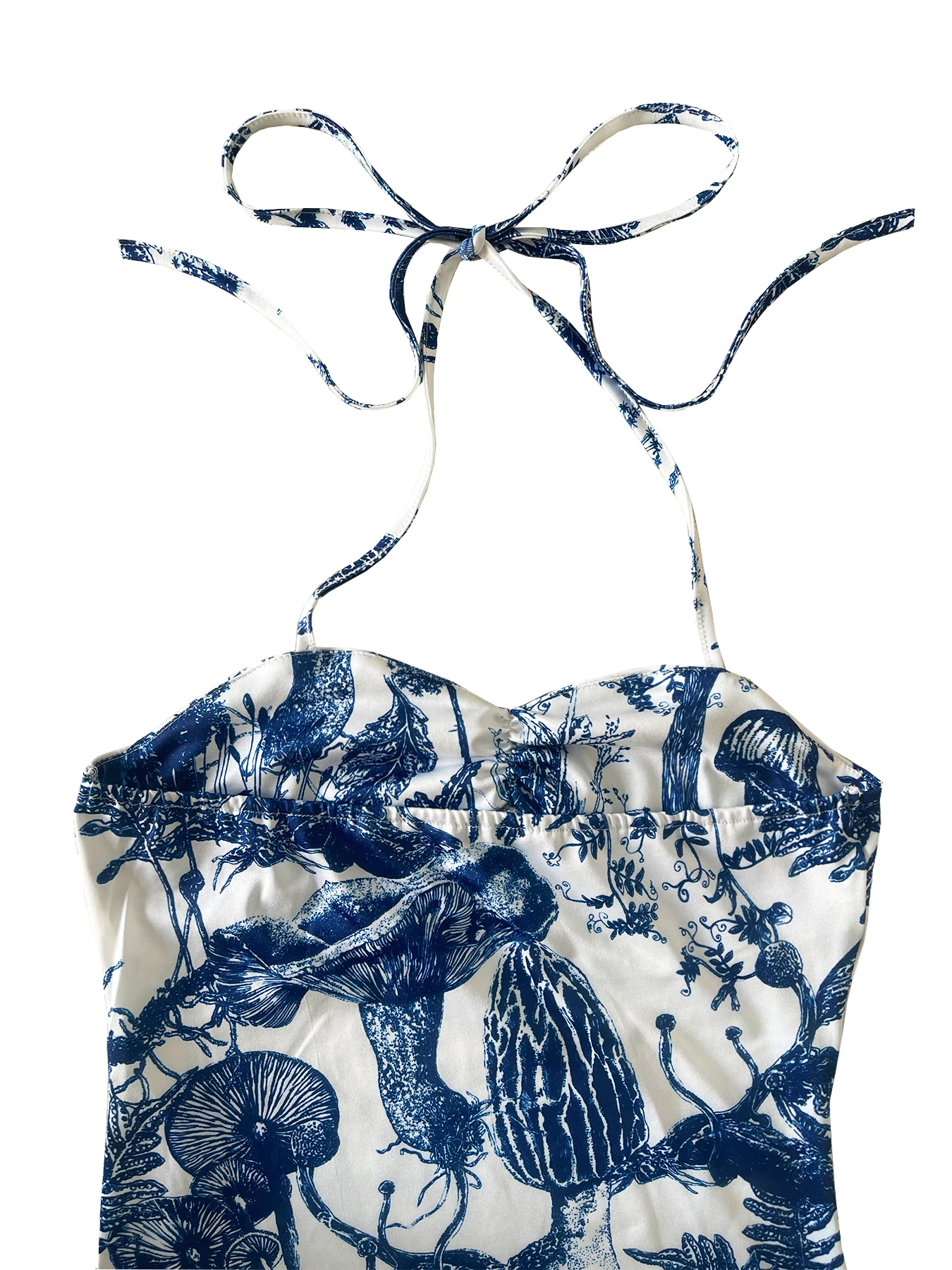 Minivestido de moda de otoño con correa envolvente en el pecho con abertura alta y estampado de setas y margaritas pequeñas bodycon para mujer de longitud corta