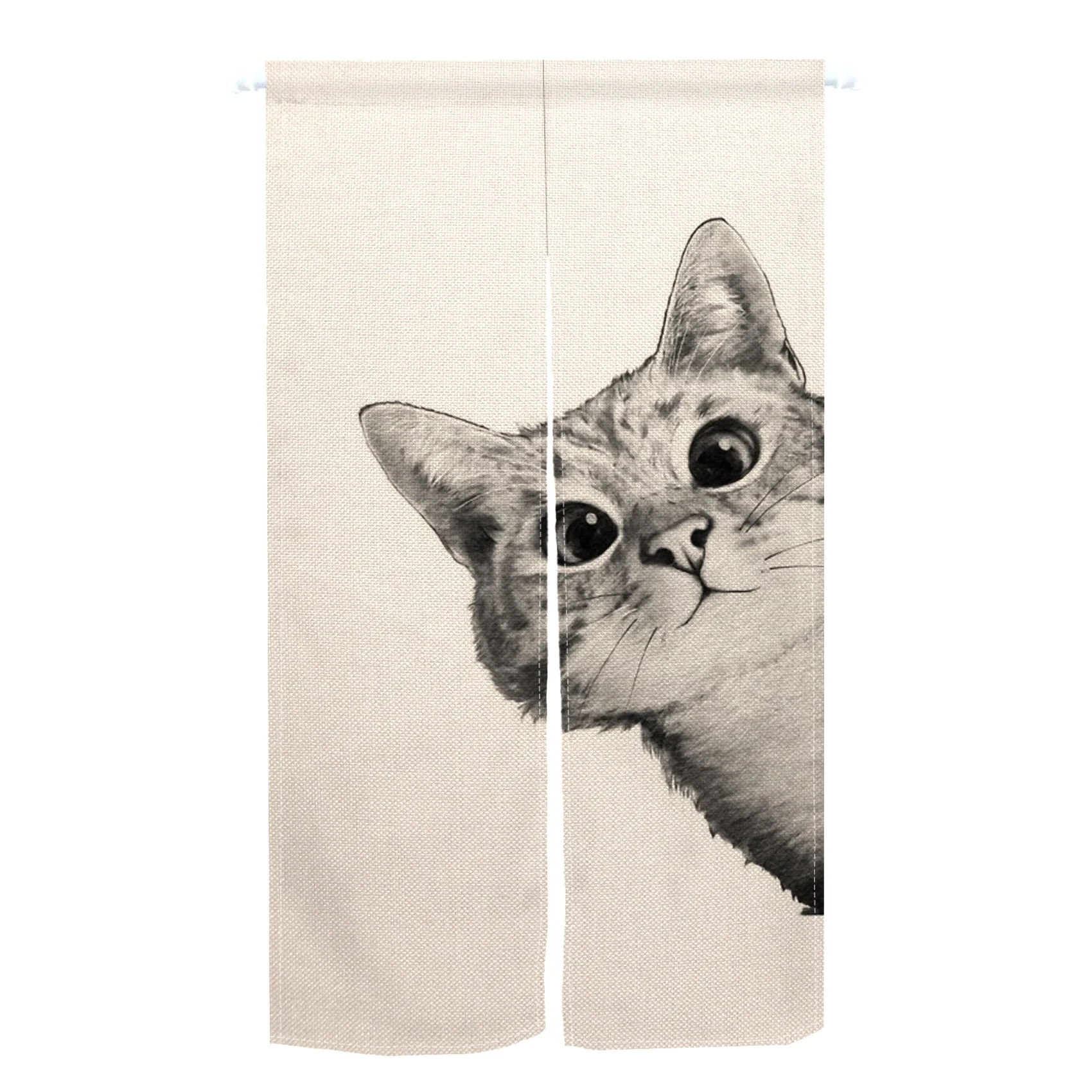 Funny Cute Cat Door Curtain Noren Living Room Bedroom Partition Curtains Drapes Kitchen Entrance Hanging Half-Curtains