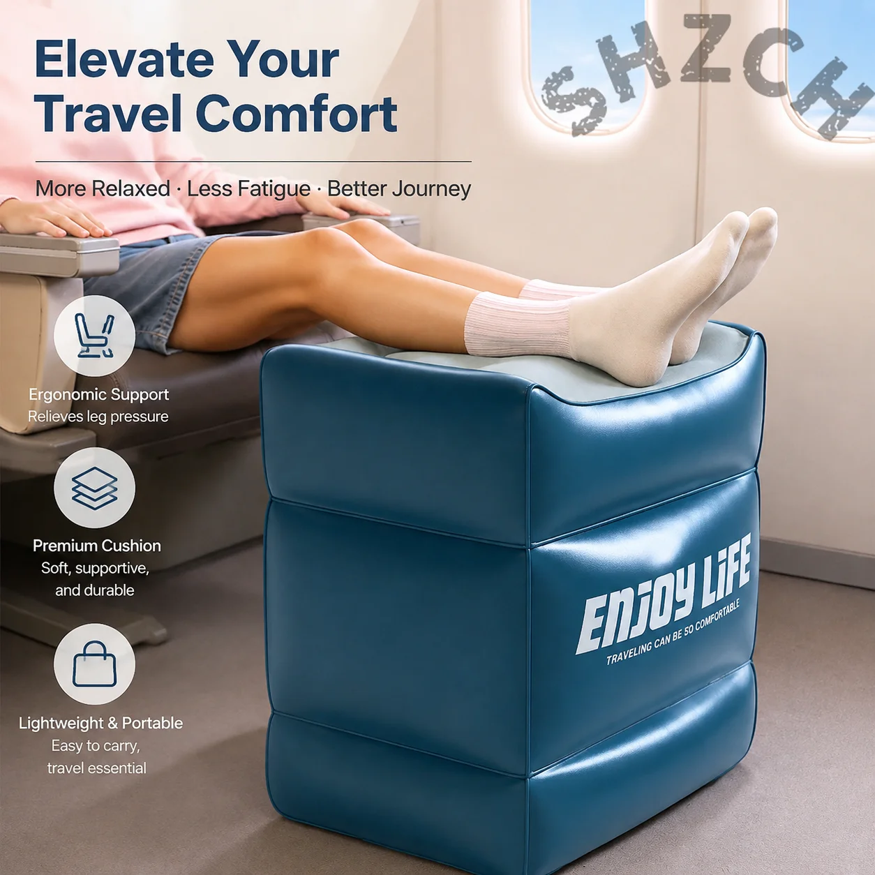1PC Inflatable Foot Rest Mat Adjustable 3 Layers Height Sleep Flights Leg Rest Pillow for Airplane Train Office