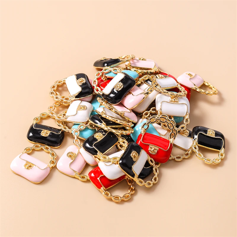 20 Stück 16 x 20 mm niedliche bunte Emaille-Handtaschen-Taschen-Charms-Anhänger für Schmuckherstellung, Tropfen-Ohrringe, Halsketten, DIY-Bastelzubehör – Detail 13