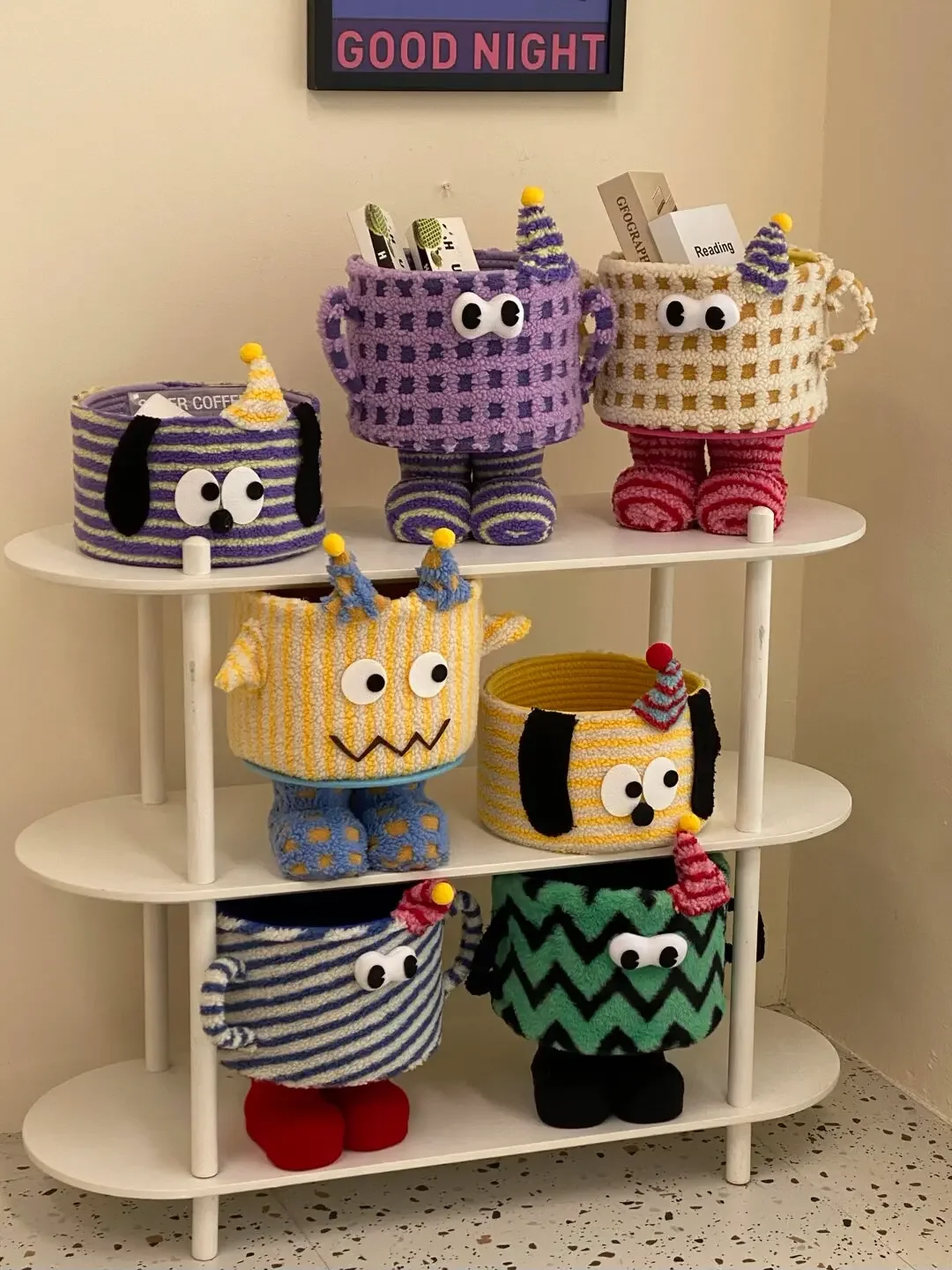 Storage basket woven desktop bedside household finishing storage cute cartoon funny dopamine storage basket