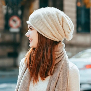 Chapeaux d'extérieur en cachemire pour femmes, bonnet de ski respirant, bonnet chaud, 2024 laine, nouvelle mode, 100%