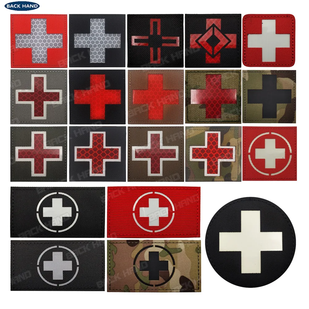 MED IR Reflektierende Medic Medizinische Erste-Hilfe-Patches International Rescue Cross Taktische Militärische Moral Kampfarmbinde Hakenabzeichen