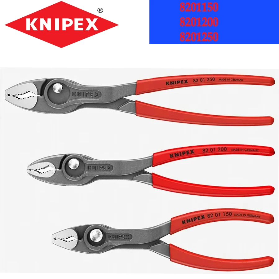 KNIPEX 8201150 8201200 8201250 Twingrip Slip Joint Pliers 150/200/250mm Water Pump Plier Plastic Grip Firm Clamp Hand Tools