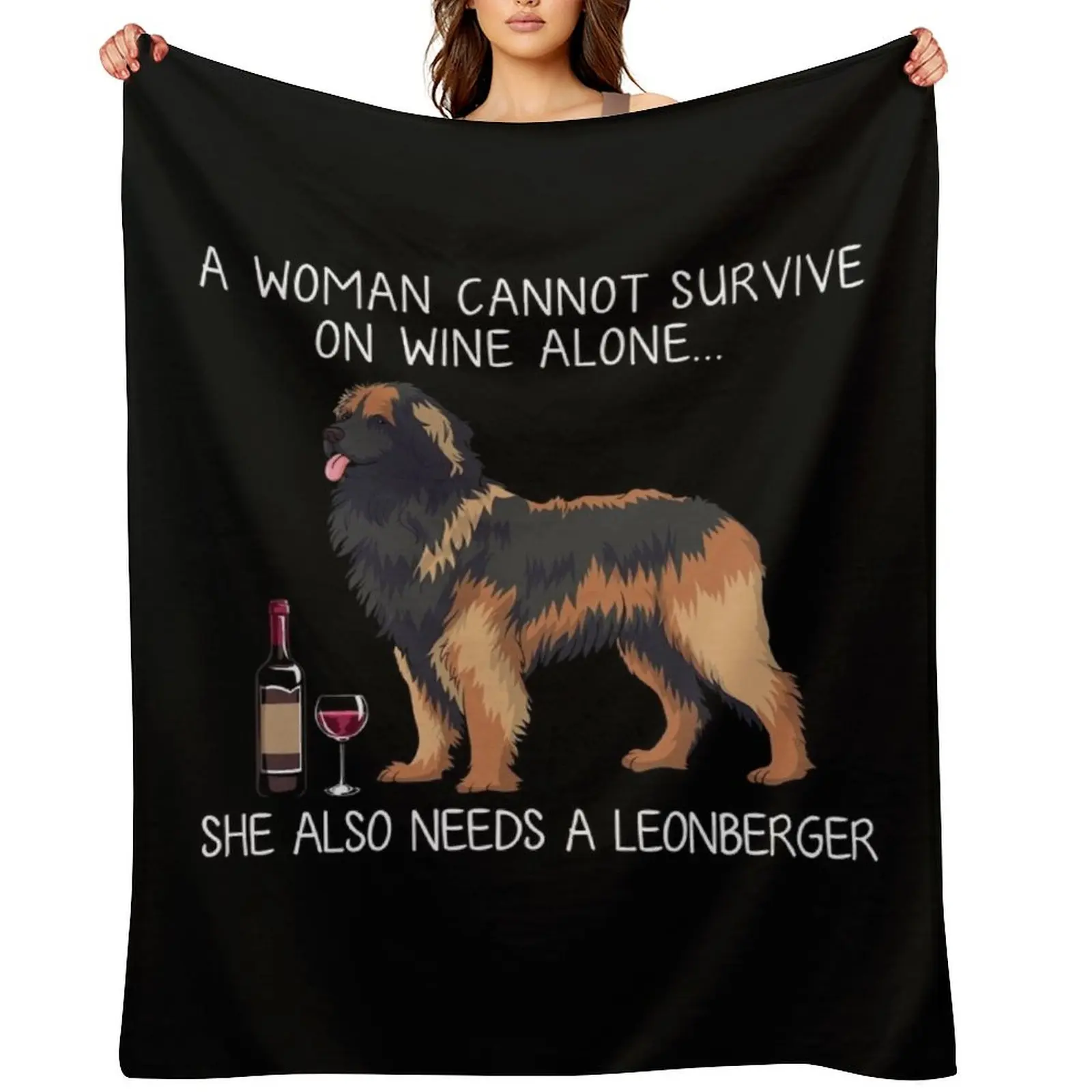 

Leonberger and wine Funny dog Throw Blanket Bed linens Luxury St Stuffeds Hairys Blankets