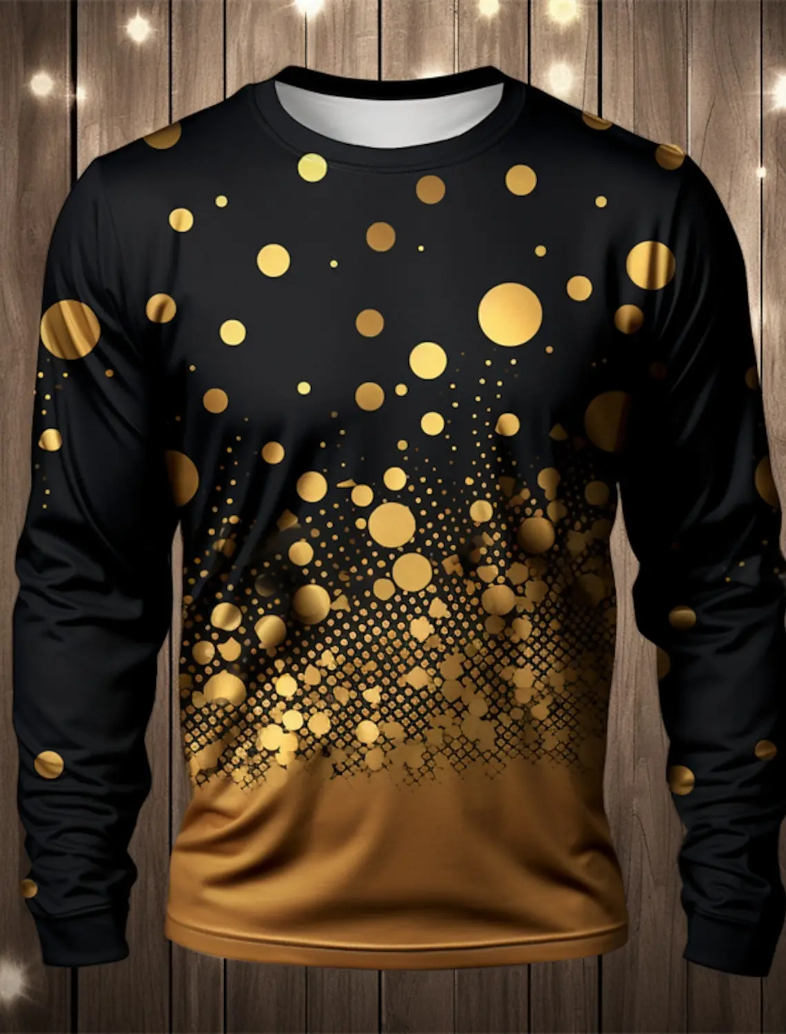 Graphic Balloon Fashion l Men's 3D Print T shirt Tee Holiday Going out New Year T shirt Black Gold Long Sleeve Crew Neck Shirt