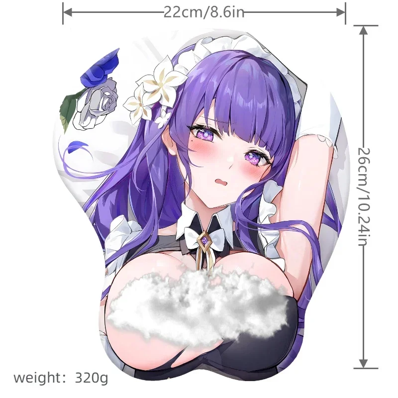 

Blister Packed Mouse Pad Anime Desk Mat Genshin Raiden Shogun Maid Costume Chest Impact Gamer Special Wristband with 3d Nipples