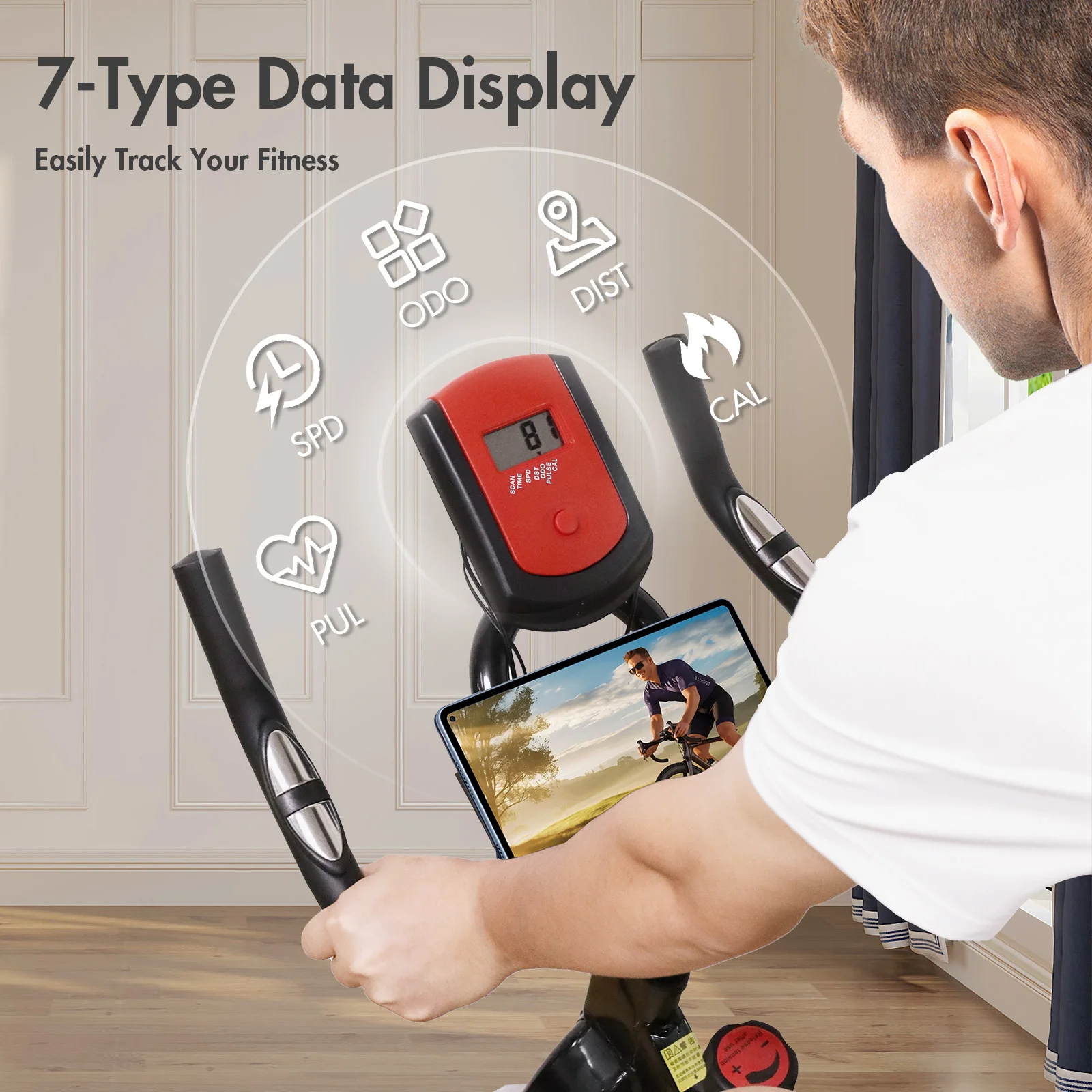 Exercise Bike Cycling Magnetic Resistance Indoor Belt Drive Digital Display Cushioned Seat Heart Rate Monitor Low Noise for Home